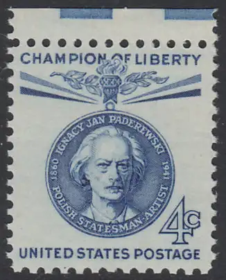 USA Michel 0789 / Scott 1159 postfrisch EINZELMARKE RAND oben (a1) - Freiheitskämpfer: Ignacy Jan Paderewski: poln. Politiker, Pianist und Komponist 