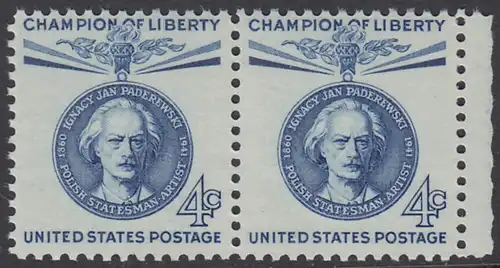 USA Michel 0789 / Scott 1159 postfrisch horiz.PAAR RAND rechts - Freiheitskämpfer: Ignacy Jan Paderewski: poln. Politiker, Pianist und Komponist 