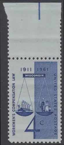 USA Michel 0812 / Scott 1186 postfrisch EINZELMARKE RAND oben (b) - 50 Jahre Ausgleichsgesetz für Arbeiter; Gerechtigkeitssymbol