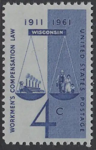 USA Michel 0812 / Scott 1186 postfrisch EINZELMARKE - 50 Jahre Ausgleichsgesetz für Arbeiter; Gerechtigkeitssymbol