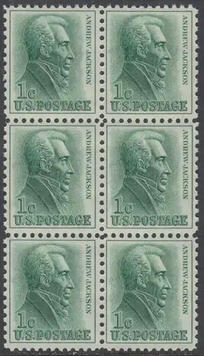 USA Michel 0816 / Scott 1209 postfrisch vert.BLOCK(6) - Berühmte Amerikaner: Andrew Jackson, 7. Präsident