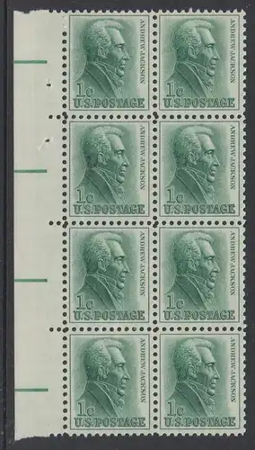 USA Michel 0816 / Scott 1209 postfrisch vert.BLOCK(8) RAND links - Berühmte Amerikaner: Andrew Jackson, 7. Präsident
