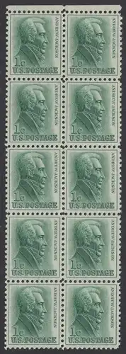 USA Michel 0816 / Scott 1209 postfrisch vert.BLOCK(10) RAND oben - Berühmte Amerikaner: Andrew Jackson, 7. Präsident