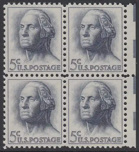 USA Michel 0817 / Scott 1213 postfrisch BLOCK RAND rechts - Berühmte Amerikaner: George Washington, 1. Präsident
