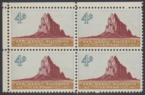 USA Michel 0820 / Scott 1191 postfrisch BLOCK ECKRAND oben links - 50 Jahre Staat New Mexiko; Felsformation Shiprock