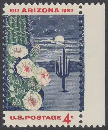 USA Michel 0821 / Scott 1192 postfrisch EINZELMARKE RAND rechts - 50 Jahre Staat Arizona: Riesen-Saguaro-Kaktus