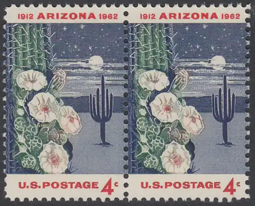 USA Michel 0821 / Scott 1192 postfrisch horiz.PAAR - 50 Jahre Staat Arizona: Riesen-Saguaro-Kaktus