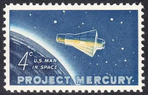 USA Michel 0822 / Scott 1193 postfrisch EINZELMARKE (a1) - Erster bemannter US-Weltraumflug von John Glenn jr.; Mercury-Kapsel „Friendship 7“ im Weltraum 