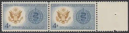 USA Michel 0823 / Scott 1194 postfrisch horiz.PAAR RAND rechts - Kampf gegen die Malaria; Großes Siegel der USA, WHO-Emblem
