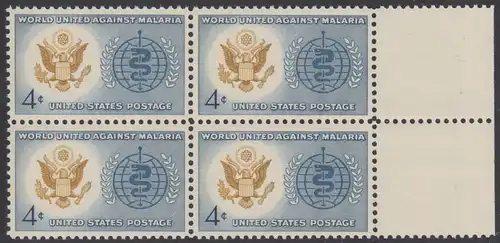 USA Michel 0823 / Scott 1194 postfrisch BLOCK RAND rechts - Kampf gegen die Malaria; Großes Siegel der USA, WHO-Emblem