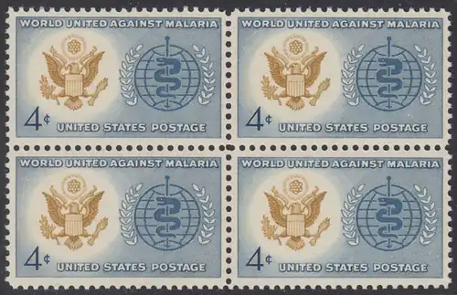 USA Michel 0823 / Scott 1194 postfrisch BLOCK - Kampf gegen die Malaria; Großes Siegel der USA, WHO-Emblem