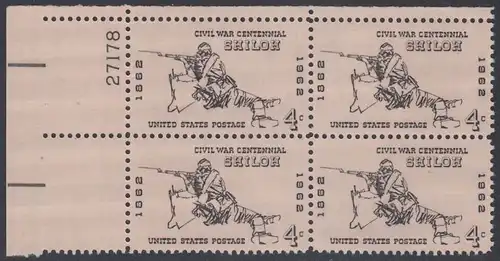 USA Michel 0824 / Scott 1179 postfrisch PLATEBLOCK ECKRAND oben links m//Platten-# 27178 - 100 Jahrestag des Bürgerkrieges: Schlacht von Shiloh