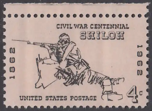 USA Michel 0824 / Scott 1179 postfrisch EINZELMARKE RAND oben - 100 Jahrestag des Bürgerkrieges: Schlacht von Shiloh