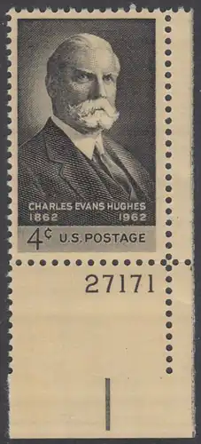 USA Michel 0825 / Scott 1195 postfrisch EINZELMARKE ECKRAND unten rechts m/Platten-# 27171 - 100. Geburtstag von Charles Evans Hughes; Oberrichter und Gouverneur von New York