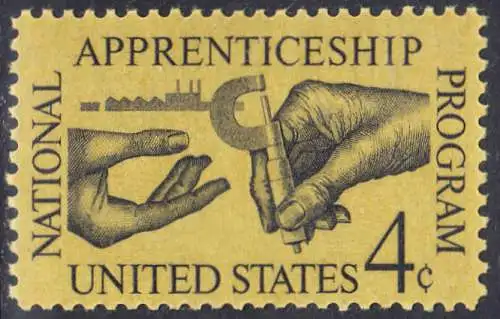 USA Michel 0831 / Scott 1201 postfrisch EINZELMARKE (a1) - 25 Jahre nationales Lehrlingsausbildungsgesetz; Facharbeiter übergibt Lehrling Mikrometerschraube