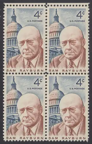 USA Michel 0832 / Scott 1202 postfrisch BLOCK RAND oben - Samuel Talisferro Rayburn, Sprecher des amerikanischen Repräsentantenhauses; Kapitol 