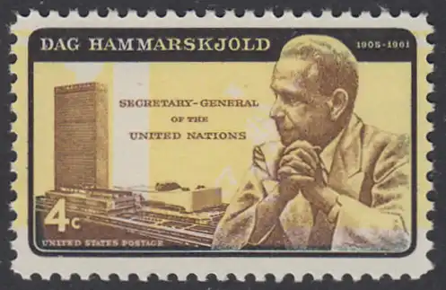 USA Michel 0833II / Scott 1204 postfrisch EINZELMARKE - Dag Hammarskjöld, UN-Generalsekretär vor UNO-Gebäude 