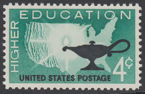 USA Michel 0835 / Scott 1206 postfrisch EINZELMARKE - Förderung der Hochschulausbildung; Landkarte der USA, Öllampe