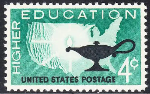 USA Michel 0835 / Scott 1206 postfrisch EINZELMARKE (a1) - Förderung der Hochschulausbildung; Landkarte der USA, Öllampe