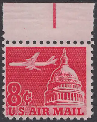 USA Michel 0836A / Scott C064 mit Falzrest LuPo-EINZELMARKE RAND oben - Düsenverkehrsflugzeug Douglas DC-8 über Kapitol 