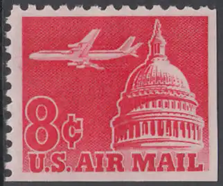 USA Michel 0836D / Scott C064b postfrisch LuPo-EINZELMARKE (unten & rechts ungezähnt) - Düsenverkehrsflugzeug Douglas DC-8 über Kapitol