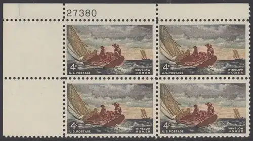 USA Michel 0837 / Scott 1207 postfrisch PLATEBLOCK ECKRAND oben links m/Platten-# 27380 (b) - Winslow Homer, Maler