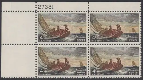 USA Michel 0837 / Scott 1207 postfrisch PLATEBLOCK ECKRAND oben links m/Platten-# 27381 - Winslow Homer, Maler
