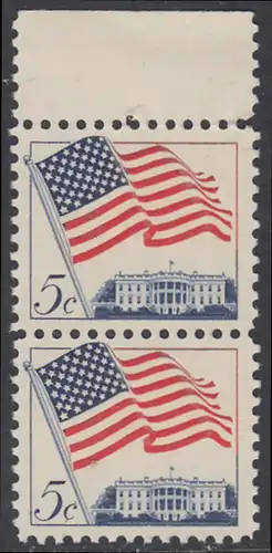 USA Michel 0838 / Scott 1208 postfrisch vert.PAAR Rand oben - Flagge und Weißes Haus