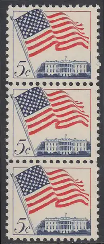 USA Michel 0838 / Scott 1208 postfrisch vert.STRIP(3) - Flagge und Weißes Haus