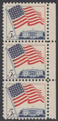 USA Michel 0838 / Scott 1208 postfrisch vert.STRIP(3) RÄNDER rechts - Flagge und Weißes Haus