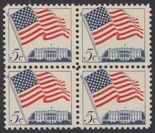 USA Michel 0838 / Scott 1208 postfrisch BLOCK RÄNDER oben - Flagge und Weißes Haus