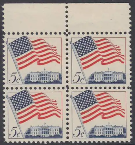USA Michel 0838 / Scott 1208 postfrisch BLOCK RÄNDER oben (a1) - Flagge und Weißes Haus