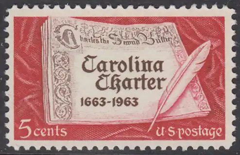USA Michel 0839 / Scott 1230 postfrisch EINZELMARKE RAND oben - 300 Jahre „Carolina Charter“