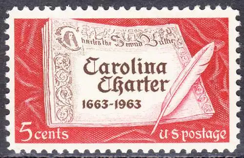USA Michel 0839 / Scott 1230 postfrisch EINZELMARKE (a1) - 300 Jahre „Carolina Charter“