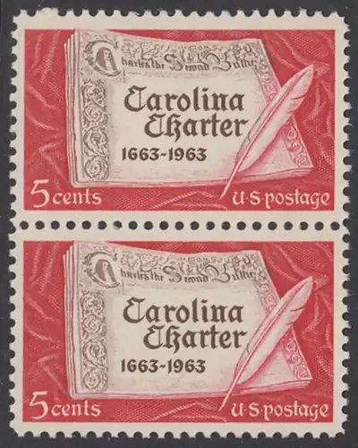 USA Michel 0839 / Scott 1230 postfrisch vert.PAAR - 300 Jahre „Carolina Charter“