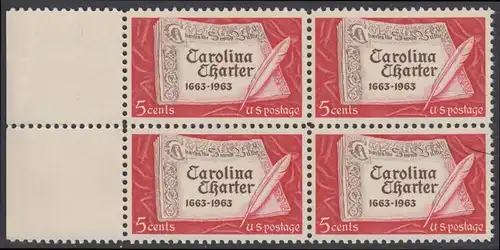 USA Michel 0839 / Scott 1230 postfrisch BLOCK RÄNDER links - 300 Jahre „Carolina Charter“