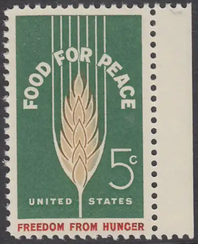 USA Michel 0841 / Scott 1231 postfrisch EINZELMARKE RAND rechts - Kampf gegen den Hunger; Weizenähre