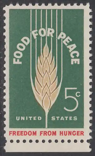 USA Michel 0841 / Scott 1231 postfrisch EINZELMARKE RAND unten (a1) - Kampf gegen den Hunger; Weizenähre