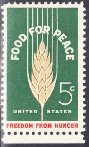 USA Michel 0841 / Scott 1231 postfrisch EINZELMARKE RAND unten (a1) - Kampf gegen den Hunger; Weizenähre