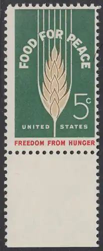 USA Michel 0841 / Scott 1231 postfrisch EINZELMARKE RAND unten (a2) - Kampf gegen den Hunger; Weizenähre