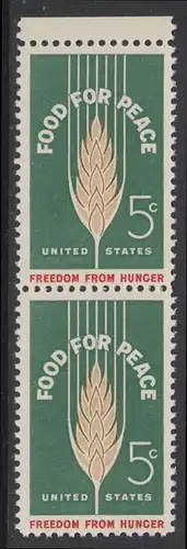 USA Michel 0841 / Scott 1231 postfrisch vert.PAAR RAND oben - Kampf gegen den Hunger; Weizenähre