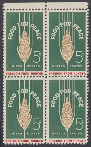 USA Michel 0841 / Scott 1231 postfrisch BLOCK RÄNDER oben - Kampf gegen den Hunger; Weizenähre