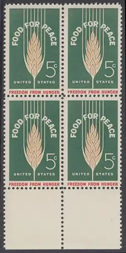 USA Michel 0841 / Scott 1231 postfrisch BLOCK RÄNDER unten - Kampf gegen den Hunger; Weizenähre