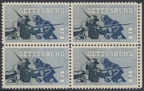 USA Michel 0843 / Scott 1180 postfrisch BLOCK RÄNDER rechts - Schlacht von Gettysburg, PA; Soldaten der Konföderierten Staaten und der Union
