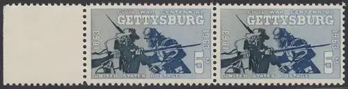 USA Michel 0843 / Scott 1180 postfrisch horiz.PAAR RAND links - Schlacht von Gettysburg, PA; Soldaten der Konföderierten Staaten und der Union