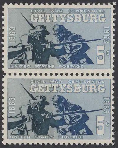 USA Michel 0843 / Scott 1180 postfrisch vert.PAAR - Schlacht von Gettysburg, PA; Soldaten der Konföderierten Staaten und der Union