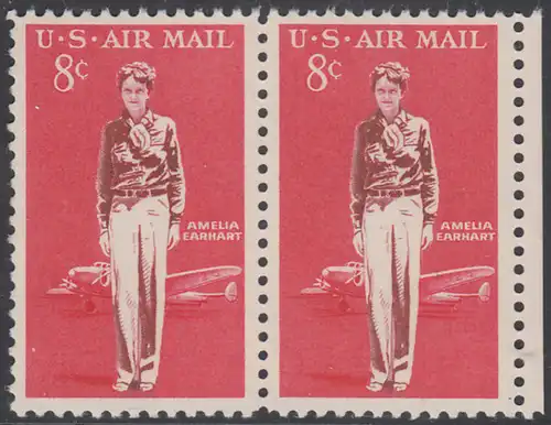 USA Michel 0845 / Scott C068 postfrisch LuPo-horiz.PAAR RAND rechts - Amelia Earhart, Fliegerin, Flugzeug Lockheed 10E Elektra 