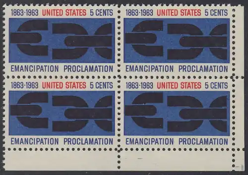 USA Michel 0846 / Scott 1233 postfrisch BLOCK ECKRAND unten rechts - 100. Jahrestag der Verkündung der bürgerlichen Gleichstellung durch Abraham Lincoln