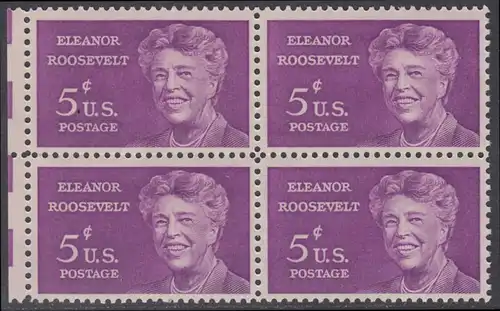 USA Michel 0849 / Scott 1236 postfrisch BLOCK RÄNDER links - Eleanor Roosevelt; Politikerin und Publizistin, Präsidentengattin