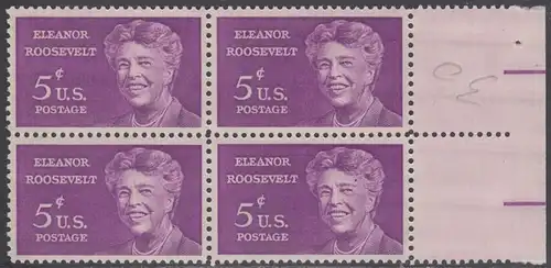 USA Michel 0849 / Scott 1236 postfrisch BLOCK RÄNDER rechts (a1) - Eleanor Roosevelt; Politikerin und Publizistin, Präsidentengattin
